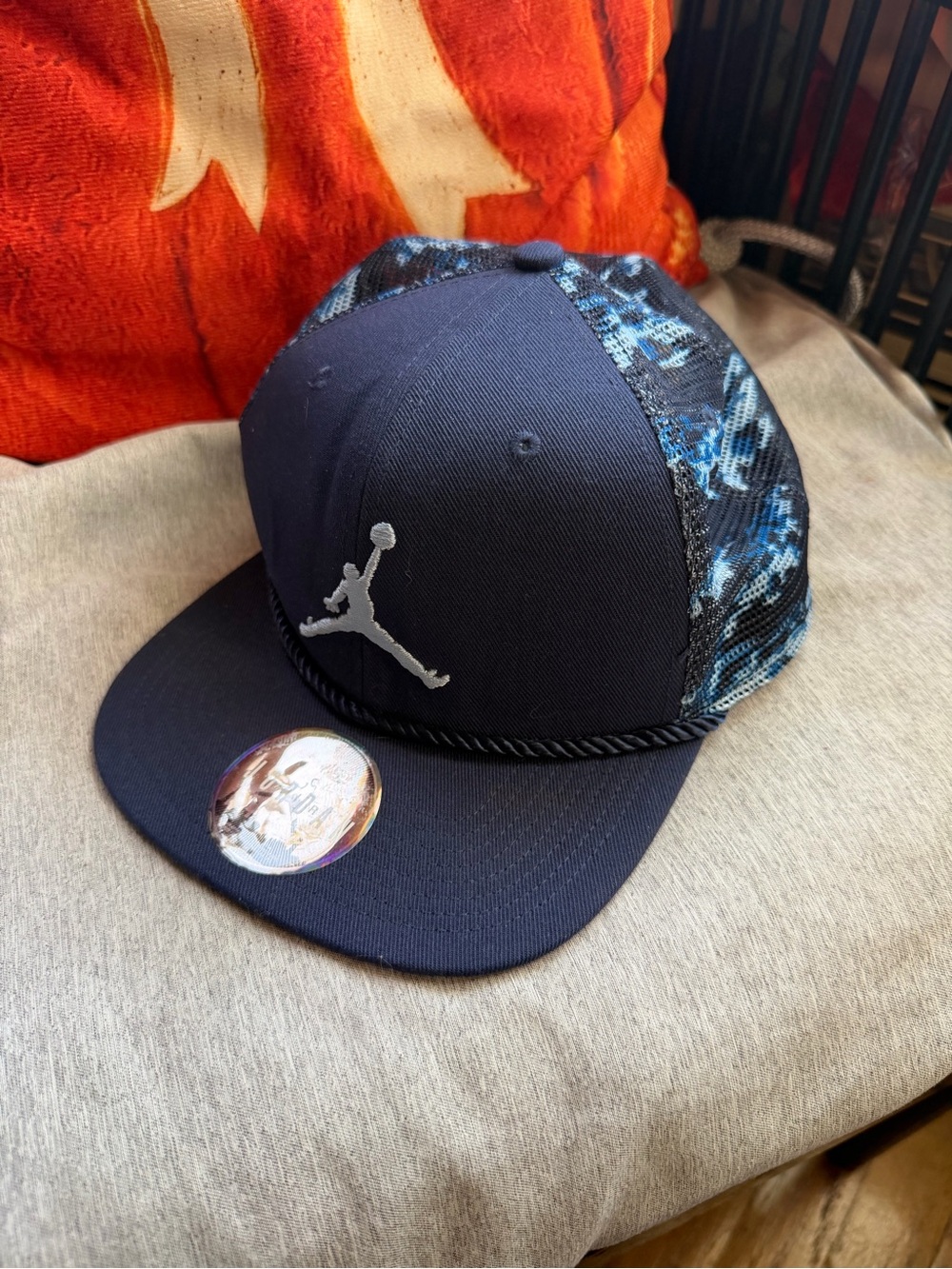 Jump Navy Blue Snapback Hat with Blue Camo Panels and Rope Trim